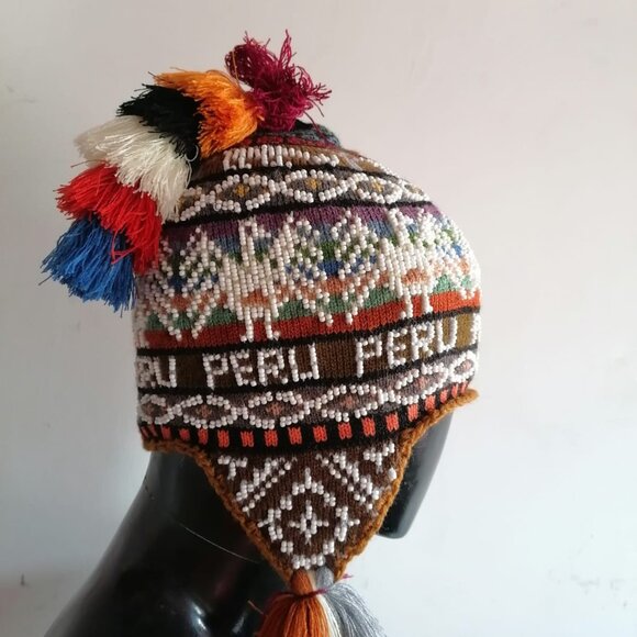 Unisex Chullo Knitted Wool Multicolored Beads Winter main image 6